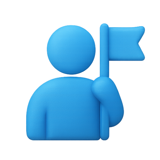 Icon of a Blue person holding flag symbolising education leadership