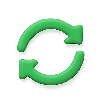 Icon of two green arrows in a circular continuous motion symbolising a refresh and regular platform updates